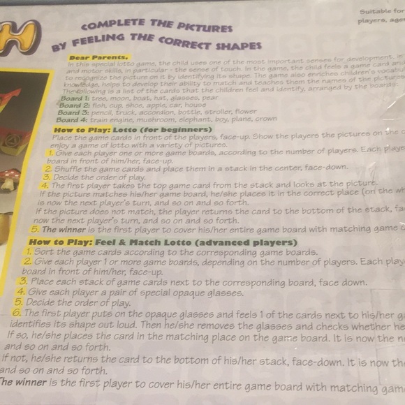 Feel & Match Game A special Lotto Game very RARE Complete hand feel Shape Game - Picture 7 of 8